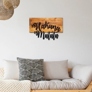 Decor de perete Hakuna Matata Re-Bloom, lemn/metal, maro/negru, 58 x 38 cm - Img 4