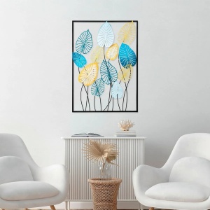 Decor de perete Re-Bloom, metal, albastru/auriu/negru, 50 x 70 cm - Img 4