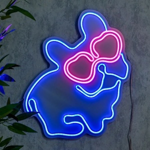 Decor de perete Re-Bloom, model caine, LED, PVC, albastru/roz, 37,5 x 41 cm