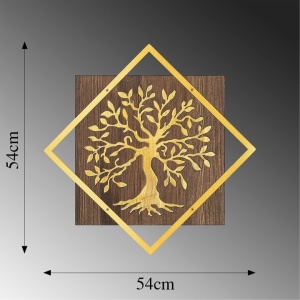 Decor de perete Re-Bloom, model copac, lemn/metal, maro/auriu, 54 x 54 cm - Img 3