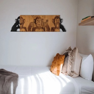 Decor de perete Re-Bloom, model maimute, lemn/metal, negru/nuc, 82 x 58 cm - Img 4