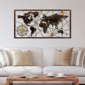 Decor de perete Re-Bloom, model World Map, metal, mero, 120 x 60 cm - Img 2