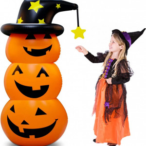 Decoratiune gonflabila pentru Halloween Leohome, dovleac, PVC, portocaliu/negru, 140 x 60 cm