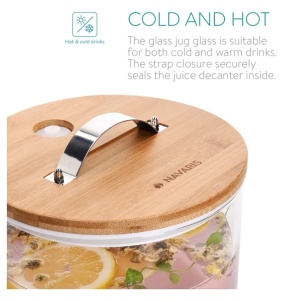 Dozator bauturi sticla borosilicata cu stand bambus, 7L, Ø20x30cm, inaltime totala 46.5cm, 3.5kg, robinet inox/silicon, capac bambus/inox, transparent/natur - Verificat A · Re-Bloom - Img 4