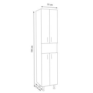 Dulap baie tip coloana GN0021, Pal lucios, 5 rafturi, 4 usi, picioare reglabile, 35x31.6x166 cm - Img 4