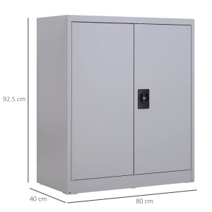 Dulap birou cu cheie 80x40x92.5 cm, raft reglabil, otel laminat la rece, montabil pe perete, gri - Verificat A · Re-Bloom - Img 3