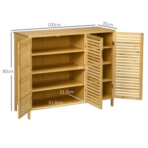 Dulap de pantofi cu 8 rafturi pe 3 niveluri, bambus, 100x35x80 cm, raft 61.6x31.2cm + 30.8x31.2cm, inaltime intre rafturi 16cm, 16 perechi, marime max EU46, capacitate 60kg, lemn natural - Verificat A · Re-Bloom - Img 3