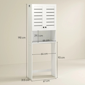 Dulap deasupra WC-ului cu 2 usi si raft deschis, MDF, 67x31.5x190 cm, spatiu inferior 64x28x93cm, capacitate 5kg/raft 15kg total, alb - Verificat A · Re-Bloom - Img 3