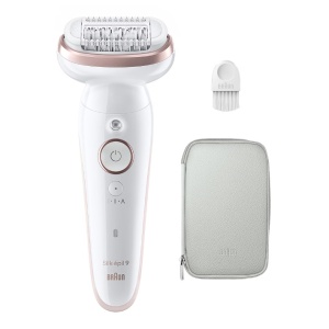 Epilator Braun Silk-épil 9 9-000 Wet & Dry, MicroGrip, Smart Light, 2 viteze, 40 pensete, Geanta de voiaj, Alb/Roz, Resigilat, Grad A