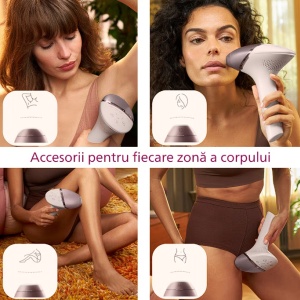 Epilator IPL Philips Lumea Seria 9900 BRI977/00, Senzor Smartskin, tehnologie SenseIQ, conectare la aplicatie cu functii Skin AI, utilizare cu sau fara fir, 450.000 impusuri, accesoriu fata, corp, axila si inghinal, Roz pudra, Resigilat, Grad A - Img 7