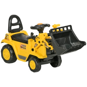 Excavator pentru copii, cu spatiu de depozitare si cupa, polipropilena/ABS, galben/negru, 80 x 26,5 x 39 cm