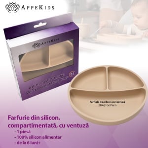 Farfurie compartimentata din silicon cu ventuza, AppeKids - Bubble Beige - Img 2