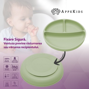 Farfurie compartimentata din silicon cu ventuza, AppeKids - Raw Green - Img 3