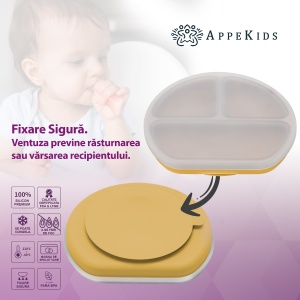 Farfurie compartimentata din silicon cu ventuza si capac, AppeKids - Honey - Img 3