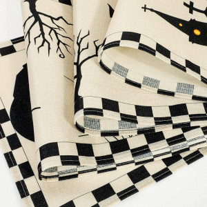 Fata de masa Qpout, textil, crem/negru, 30 x 180 cm - Img 6