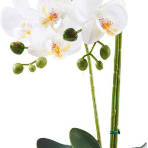 Floare artificiala Phalaenopsis Alicemall, matase/plastic, alb/verde, 12 x 30 cm - Img 5