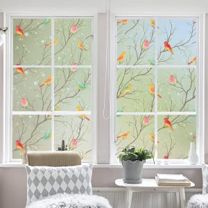 Folie decorativa pentru sticla Lifetree, model pasari, PVC/vinil, multicolor, 45 x 200 cm 