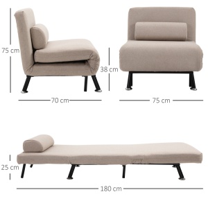 Fotoliu pat extensibil Re-Bloom, in/otel/spuma cauciuc, fotoliu 75x70x75 cm, pat 185x75x25 cm, saltea + perna incluse, 150 kg, bej - Verificat A · Re-Bloom - Img 3