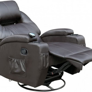 Fotoliu recliner Cinemo, cu masaj, incalzire, rotativ si cu suport pentru bauturi, piele naturala, negru - Img 4
