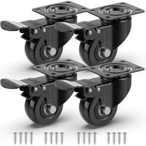 GBL set 4 roti cauciucate Heavy Duty cu frana, 50mm, 200kg, silentioase, sigure pentru toate tipurile de podea - Verificat A · Re-Bloom