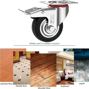 GBL set 4 roti universale otel, 75mm, pivotante 360°, 200kg, 2 frane, sigure toate tipurile pardoseala, negru/argintiu - Verificat A · Re-Bloom - Img 4