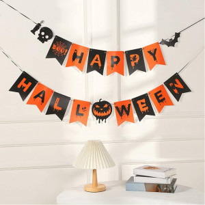Ghirlanda Happy Halloween Goldrock, hartie/textil, portocaliu/negru - Img 6