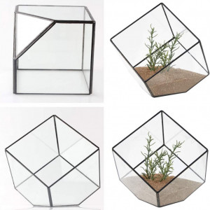 Ghiveci decorativ pentru plante Asvert, sticla, transparent, 15 x 15 x 15 cm - Img 1