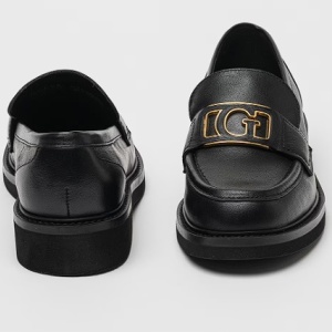 GUESS, Pantofi loafer din piele cu logo, Negru, 37.5, Resigilat, Grad A - Img 3