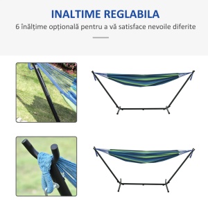 Hamac suspendat cu suport Re-Bloom, bumbac sintetic/metal, negru/verde/albastru, 310 x 117 x 105 cm, Resigilat, Grad A - Img 2