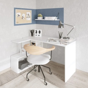 Hanah Home birou de studiu, PAL melaminat 18mm, 130x94x74 cm, alb - Verificat A · Re-Bloom - Img 3