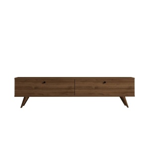 Hanah Home comoda TV living 160x40x25 cm, PAL 18mm, rafturi multiple, picioare lemn, nuc - Verificat A · Re-Bloom - Img 1