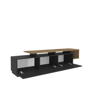 Hanah Home comoda TV living 180x46.4x38.9 cm, PAL 18mm, negru si nuc, rafturi deschise - Verificat A · Re-Bloom - Img 4
