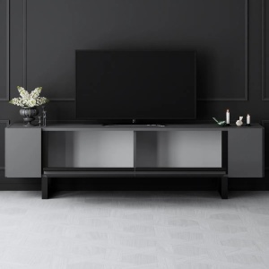 Hanah Home comoda TV living 180x50x30 cm, PAL 18mm, picioare metal 40x20mm, inaltime picioare 16cm, antracit si negru - Verificat A · Re-Bloom - Img 4