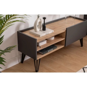 Hanah Home comoda TV, PAL melaminat/cadru metal, 120x38.6x49.6 cm, grosime 18mm, safir/antracit - Verificat A · Re-Bloom - Img 3