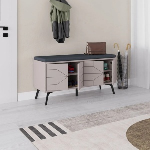 Hanah Home dulap pantofi, PAL melaminat/picioare metal, 107x35x55 cm, grosime 18mm, balamale inchidere lenta, capacitate 80kg, mocha deschis - Verificat A · Re-Bloom - Img 4