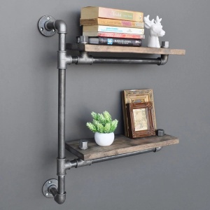 Hanah Home etajera cu tevi, lemn molid 100%/metal, 60x47x13 cm, gata asamblata, nuc/negru - Verificat A · Re-Bloom - Img 3