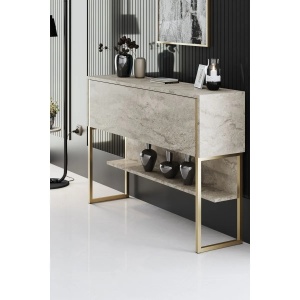Hanah Home masa consola, PAL melaminat/picioare metal, 120x30x80 cm, grosime 18mm, picioare profil 20x20mm, travertin/auriu - Verificat A · Re-Bloom - Img 4
