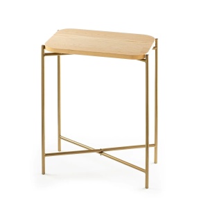 Hanah Home masuta cafea, lemn 100% + cadru metalic, 40x26x56 cm, 2.1kg, auriu/natural - Verificat A · Re-Bloom