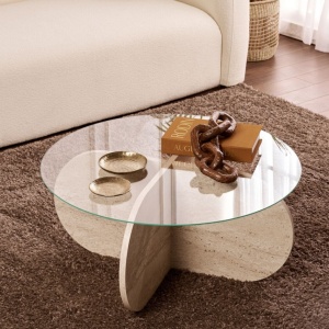 Hanah Home masuta de cafea, blat sticla/PAL, 75x35x75 cm, transparent/gri - Verificat A · Re-Bloom - Img 3