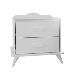 Hanah Home noptiera, PAL melaminat 18mm, 60x42.1x58.6 cm, 2 sertare, rafturi depozitare, picioare 12cm, alb - Verificat A · Re-Bloom