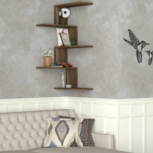 Hanah Home raft de perete 51.5x29.6x109 cm, PAL 18mm melaminat, rafturi multiple, fixabil perete, nuc - Verificat A · Re-Bloom - Img 4