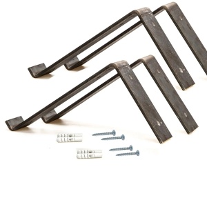 Hanah Home set 2 rafturi de perete 60x16x14 cm, lemn de molid 100% lucrat manual, suporti de metal, negru si nuc - Verificat A · Re-Bloom - Img 5