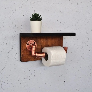 Hanah Home suport de hartie igienica 29x16x14 cm, lemn de molid 100% lucrat manual, accesorii auriu roz, nuc si auriu roz - Verificat A · Re-Bloom - Img 4