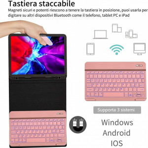 Husa cu tastatura iluminata pentru iPad Pro 11 2020 ZHIKE, plastic, roz, 11 inchi - Img 7