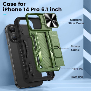 Husa de protectie compatibila cu iPhone 14 Pro 5G 2022 HWeggo, policarbonat/poliuretan, verde alpin, 6,1 inchi - Img 6