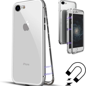 Husa de protectie fata-spate pentru iPhone 7/iPhone 8 BelloCase, metal/sticla, argintiu/transparent, 4,7 inchi