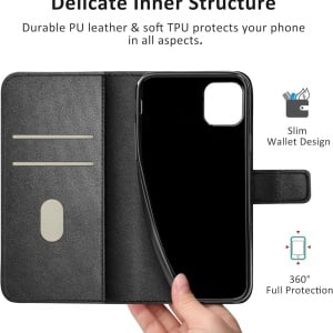 Husa de protectie flip pentru iPhone 11 Uslai, TPU/piele PU, negru, 6,1 inchi