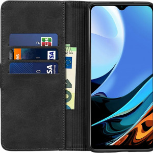 Husa de protectie  pentru Xiaomi Redmi 9T Rssviss, piele PU, negru, 6,53 inchi