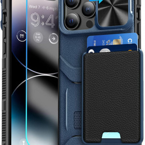 Husa de protectie slot pentru card glisant compatibila cu iPhone 14 Pro 5G 2022 HWeggo, policarbonat/poliuretan, albastru, 6,1 inchi
