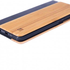 Husa de protectie telefon pentru iPhone 13 Mini, lemn/TPU, negru/natur, 5,4 inchi